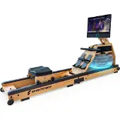 Sportstech AquaElite_OAK roeitrainer met water voor thuis, inklapbaar, LED-watertank, 21,5“ display met app, 360° draaibaar