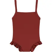 SuperCute badpak bruin/rood met bandjes maat 110