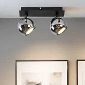 LumenXL Moderne plafondlamp met smoke glas en 2 spots, zwart - Jari