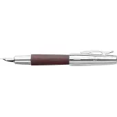 Faber-Castell vulpen - E-motion - chroom/ donkerbruin perenhout - F - FC-148211