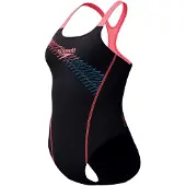 Speedo Eco Medley Logo Medalist dames badpak zwart rood maat 44