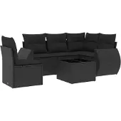 vidaXL 6-delige tuinmeubelset met kussens, zwart, polyrotan