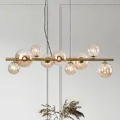 LumenXL Gouden design hanglamp met amber glas, 9-lichts - Ennea