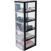Iris Design Chest ladesysteem - 5 diepe lades - Kunststof - Zwart/Transparant - Met wieltjes