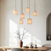 LumenXL 6-lichts hanglamp met beige stoffen lampenkappen - Vouw