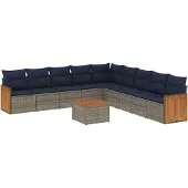 vidaXL 10-delige tuinbankset met kussens, grijs polyrotan