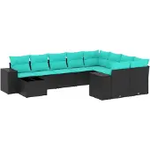 vidaXL 10-delige tuinbankset met kussens van zwart polyrotan