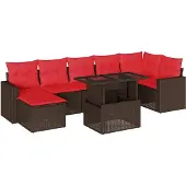 vidaXL 8-delige tuinbankset met kussens, bruin polyrotan