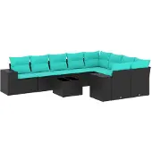vidaXL 10-delige loungeset voor de tuin met kussens, zwart kunststof vlechtwerk
