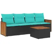 vidaXL 5-delige loungeset voor de tuin met kussens, zwart kunststofvlecht