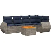 vidaXL 6-delige loungeset voor de tuin met kussens, grijs, kunststof vlechtwerk