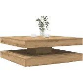 vidaXL Salontafel 360 graden draaibaar 90x90x34,5 cm artisanaal eiken