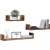 vidaXL Wandschappen 3 st bewerkt hout oud houtkleurig
