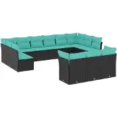 vidaXL 13-delige loungeset voor de tuin met kussens, zwart kunststofvlechtwerk