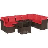 vidaXL 9-delige tuinbankset met kussens, bruin polyrotan