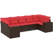 vidaXL 7-delige tuinbankset met kussens, bruin polyrotan