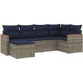 vidaXL 6-delige loungeset voor de tuin met kussens, grijs, kunststof vlechtwerk