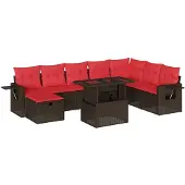 vidaXL 9-delige tuinbankset met kussens, bruin polyrotan