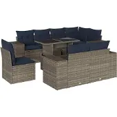 vidaXL 9-delige tuinbankset met kussens, grijs polyrotan