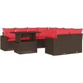 vidaXL 9-delige tuinbankset met kussens, bruin polyrotan