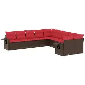 vidaXL 10-delige tuinbankset met kussens, bruin polyrotan