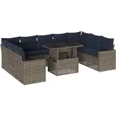 vidaXL 10-delige tuinbankset met kussens, grijs polyrotan