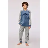 Woody , jongenspyjama, velour, blauw - maat 164