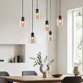 LumenXL Zwarte hanglamp Palaio met amber glas, 6-lichts