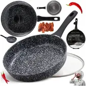Edenberg Hoge Granieten Koekenpan met Deksel 22cm - Anti-aanbak & Vaatwasserbestendig