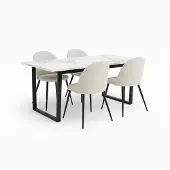 Ebuy24 Tilst eethoek eettafel wit marmer print en 4 stoelen fluweel beige.