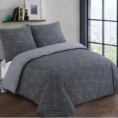 Vision Hugo - Tweezijdig omkeerbaar Dekbedovertrekset - 100% katoen: zacht en soepel - Kingsize - Dekbedovertrek 260 x 240 cm met 2 bijhorende slopen - Antraciet / Grijs - Oekotex gecertificeerd