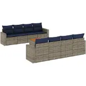 vidaXL 9-delige Loungeset met kussens poly rattan grijs