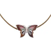 Behave - Ketting - Emaille Vlinder - Bruin Multi - 43 cm + 5,5 cm
