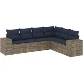 vidaXL 6-delige loungeset voor de tuin met kussens, grijs, kunststof vlechtwerk