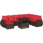 vidaXL 9-delige tuinbankset met kussens, bruin polyrotan