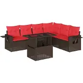 vidaXL 7-delige tuinbankset met kussens, bruin polyrotan