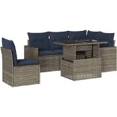 vidaXL 6-delige tuinbankset met kussens, grijs polyrotan
