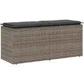 vidaXL Tuinbank met kussen 110x40x44 cm poly rattan grijs