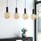 LumenXL 4-lichts zwarte hanglamp met amber glas - Anglia