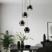 LumenXL Moderne hanglamp zwart met smoke glas, 4-lichts - Fynna