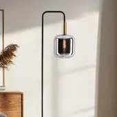 LumenXL Staande vloerlamp zwart met rookglas en gouden details - Piedi