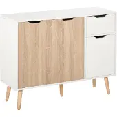 HOMCOM Dressoir - Spaanplaat klasse E1 - 90x30x72cm - Wit, Licht Eiken