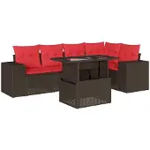 vidaXL 6-delige tuinbankset met kussens, bruin polyrotan