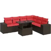 vidaXL 7-delige Loungeset met kussens poly rattan acacia bruin