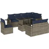 vidaXL 9-delige tuinbankset met kussens, grijs polyrotan