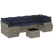 vidaXL 8-delige tuinbankset met kussens, grijs polyrotan