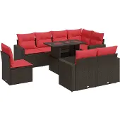 vidaXL 9-delige Loungeset met kussens poly rattan acacia bruin