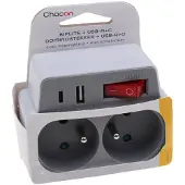 Chacon Contactdoos 2 X 16a + Usb-a+ Usb-c Grijs (48150)