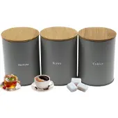 Brunbeste Set van 3 keukencontainers: koffie, thee, suiker - Metaalgrijs