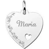 MOOYE ® - Collectie Zilveren graveerplaatje Hart met hartje en bloemenrand ketting hanger